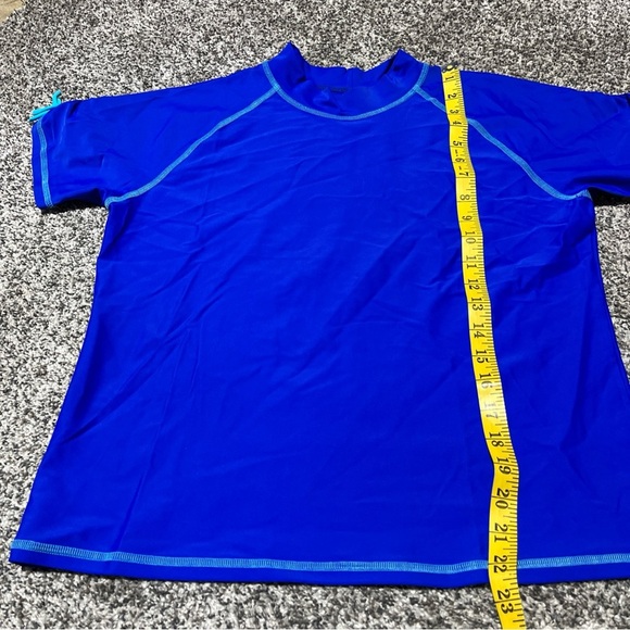 L.L.Bean Girls Blue Short Sleeve Sun Surf Rash Guard Swim Shirt XL 18 - Picture 2 of 7